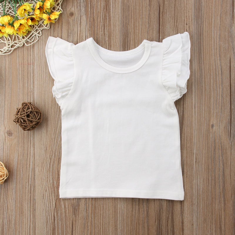 Mubineo Toddler Baby Girl Basic Plain Ruffle Sleeve Cotton T Shirts Tops Tee Clothes (White, 1-2T) - Image 3